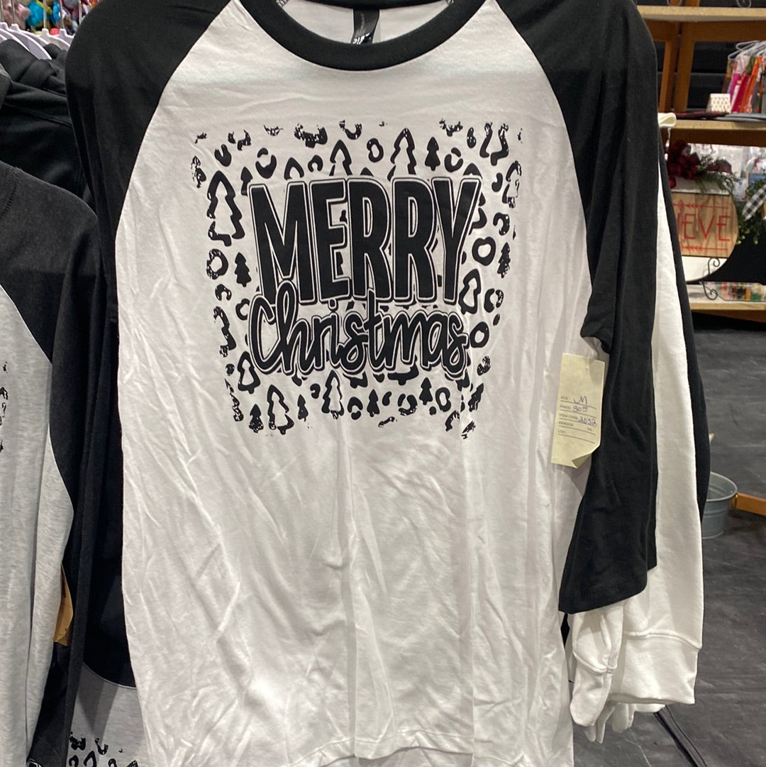 Merry Christmas Leopard on White or Light Grey with Black Jersey