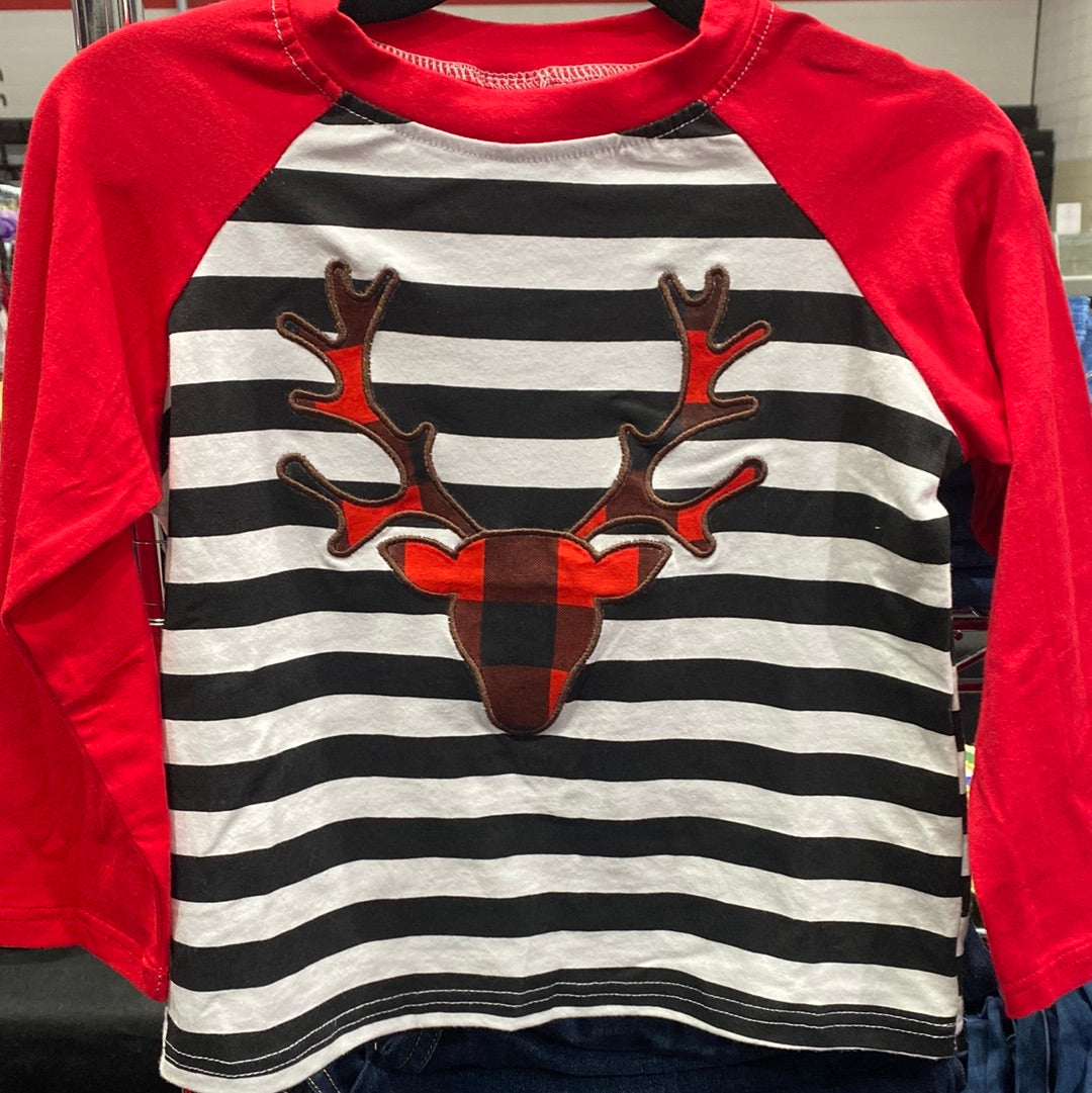 Girls Reindeer Striped Shirt