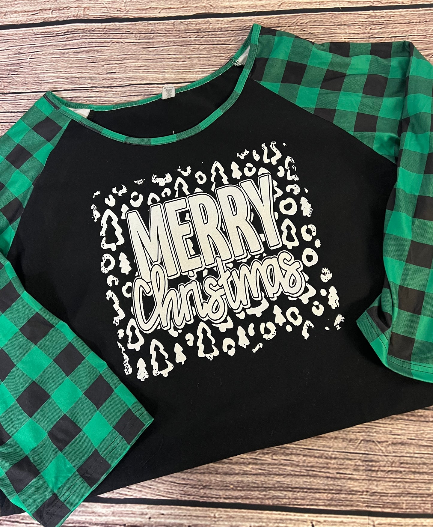 Merry Christmas Leopard on Grey or Black with Green Buffalo Jersey