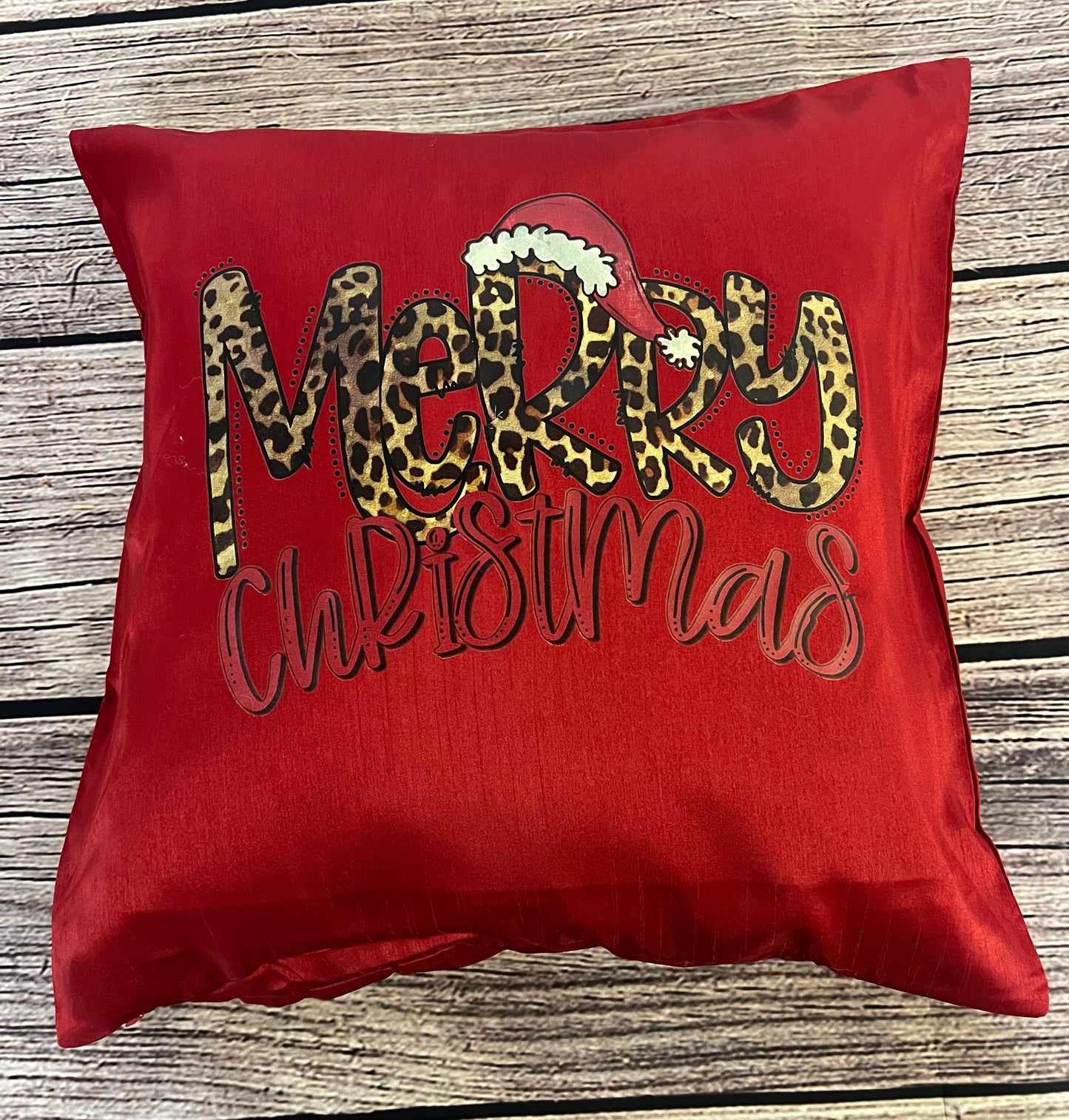 Red Pillow - Santa Merry Christmas Leopard